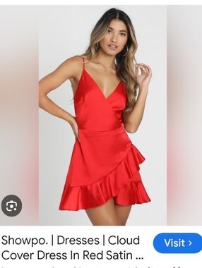 Showpo Cloud cover Red Satin look Ruffle Mini Dress.  Size 12